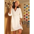 thumbnail image 2 of Womens V Neck Cotton Casual Loose Shift Tunic Smock Summer Dresses Vacation Dress 3/4 Sleeve Pocket White M, 2 of 6