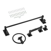 KFFKFF Matte Black Bathroom Hardware Set, 4-Piece Stainless Steel Accessories Kit, Includes 24-Inch Towel Bar, Towel Ring, Robe Hook, and Toilet Paper Holder, Wall-Mounted Design for Bathroom Use
