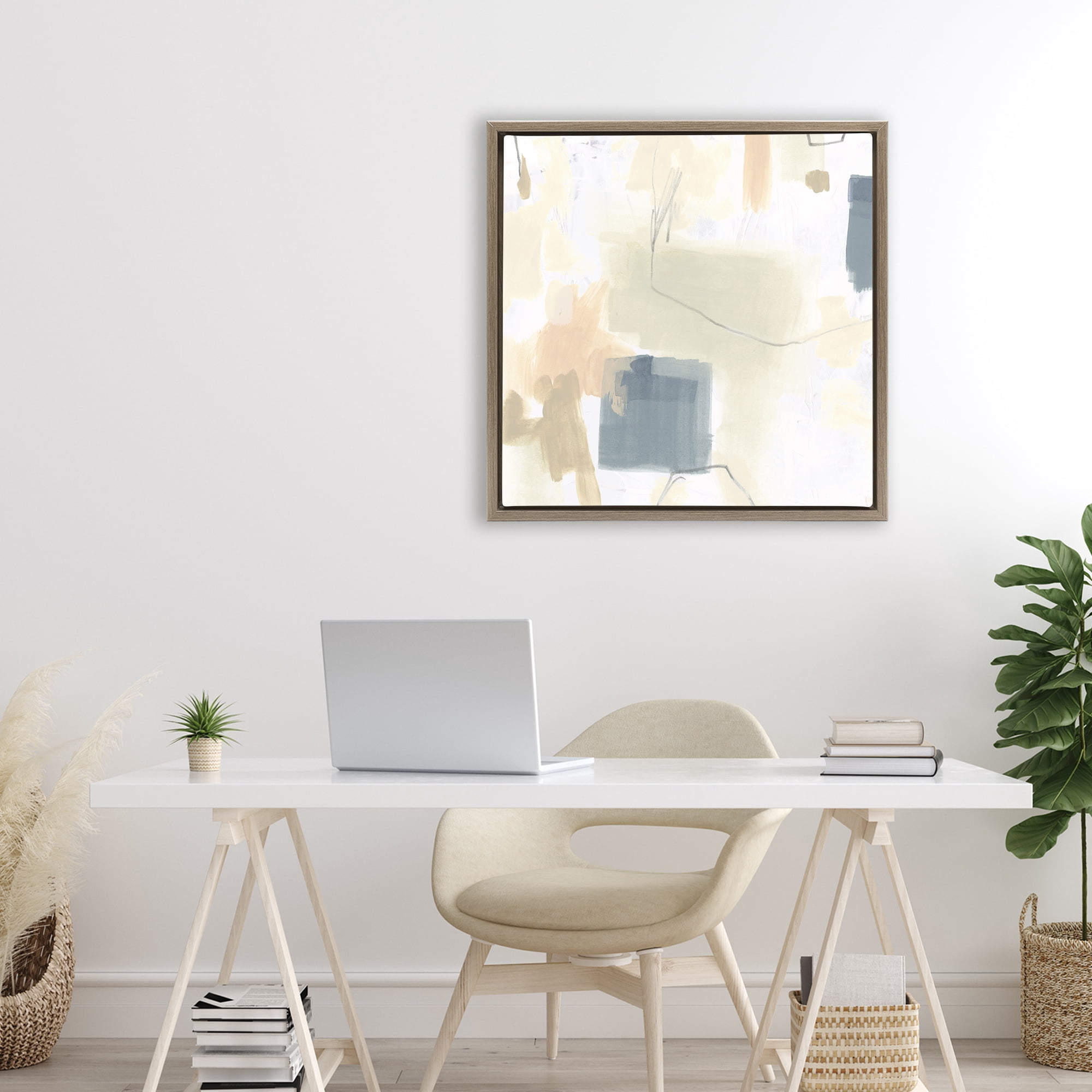 Stupell Industries Minimal Plaster Line Brown Framed Floater Canvas Wall Art, design by June Erica Vess