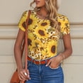 thumbnail image 6 of Hirioo Abstract Leopard Print Sunflower for Women's Round Neck Short-sleeved Onesie Basic Bodysuits-Medium, 6 of 7