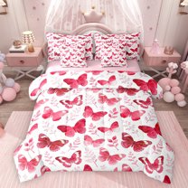 Feelyou Red Butterlfy Bedding Comforter Set 7 Pieces, Princess Fairy Elf Full Bedding Set