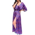 thumbnail image 2 of Robes Maxi pour Femmes 2023 Robe Décontractée Aguichant à Manches Courtes Imprimée Col en V Fendue Longueur Cheville (Ceinture Incluse) Robe à Manches Courtes en Liquidation, 2 of 8
