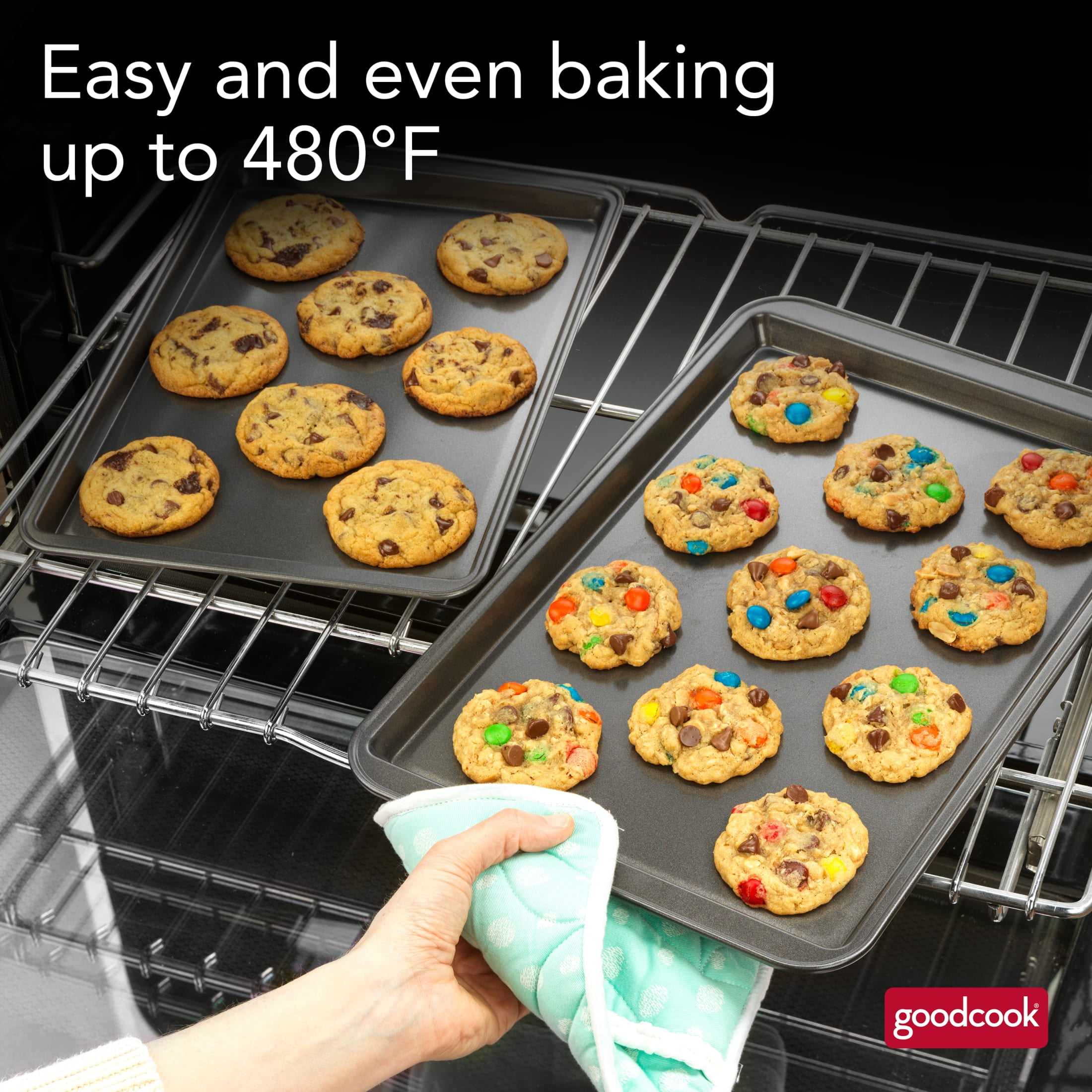 (2 pack) GoodCook PRO Nonstick Steel Baking Sheet Set, 3pc, Sizes 17x11 15x10 9x13, Gray