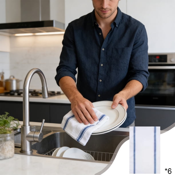 Toallas de cocina de rayas extragrandes 45x62 cm, paños de algodón absorbentes para limpieza doméstica, rojo y azul, paquete de 6
