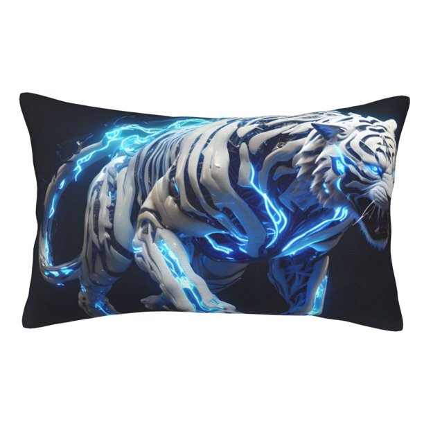Balery Futuristic Blue Light White Tiger Funda de Cojín Estampada, Regalos para Mujeres, Regalos de Amor para Ella, Regalos para Novia o Esposa, Funda de Almohada-20"x30"