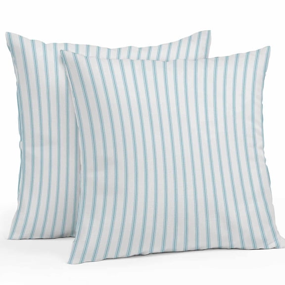 Throw Pillow Covers 16x16 Inch Set of 2, Blue Striped Waterproof Outdoor Pillow Covers, Blue White Stripes Farmhouse Decorative Cushion Pillowcases for Couch, Sofa, Bed, Garden, Patio