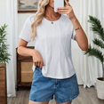 thumbnail image 5 of LWavelet Women's Pleated Blouse Short Sleeve Tops Round Neck Casual Loose Fit Summer Basic Tee White M, 5 of 8