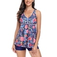 thumbnail image 6 of Jacenvly Women'S Plus Size Two Piece New Style Sleeveless Swimsuits Floral V-Neck Surfing Swimwear Lightweight Women'S Conservative Covering Belly Quick Dry Split 2 Piece Set Navy, 6 of 8