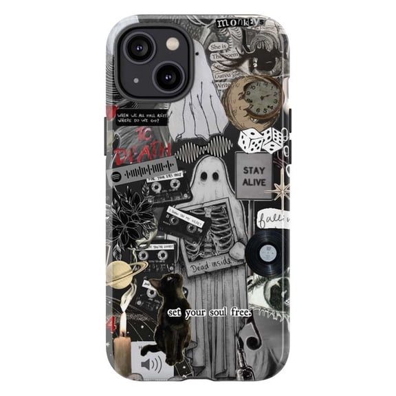 Edgy Collage Phone Case – Dark Artistic Mixed Media Design, Protective Hard Cover for iPhone 16 15 14 13 12 11 Pro Max Plus Mini