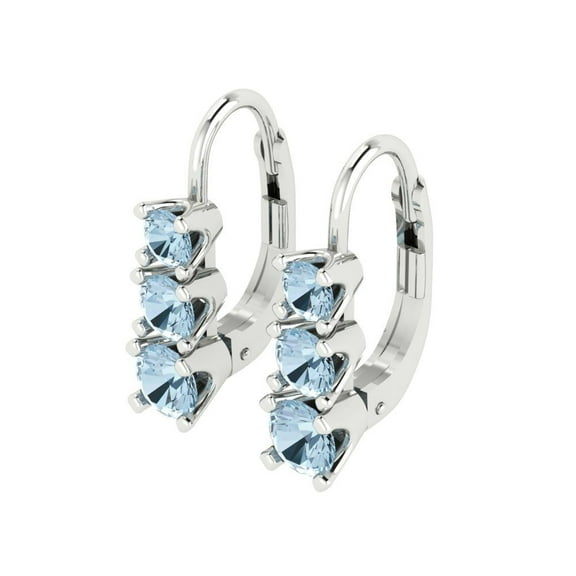 1.06Ct Brilliant Round Cut Drop Dangle Natural Aquamarine 18K White Solid Solid Gold Everyday Dainty Earrings Lever Back