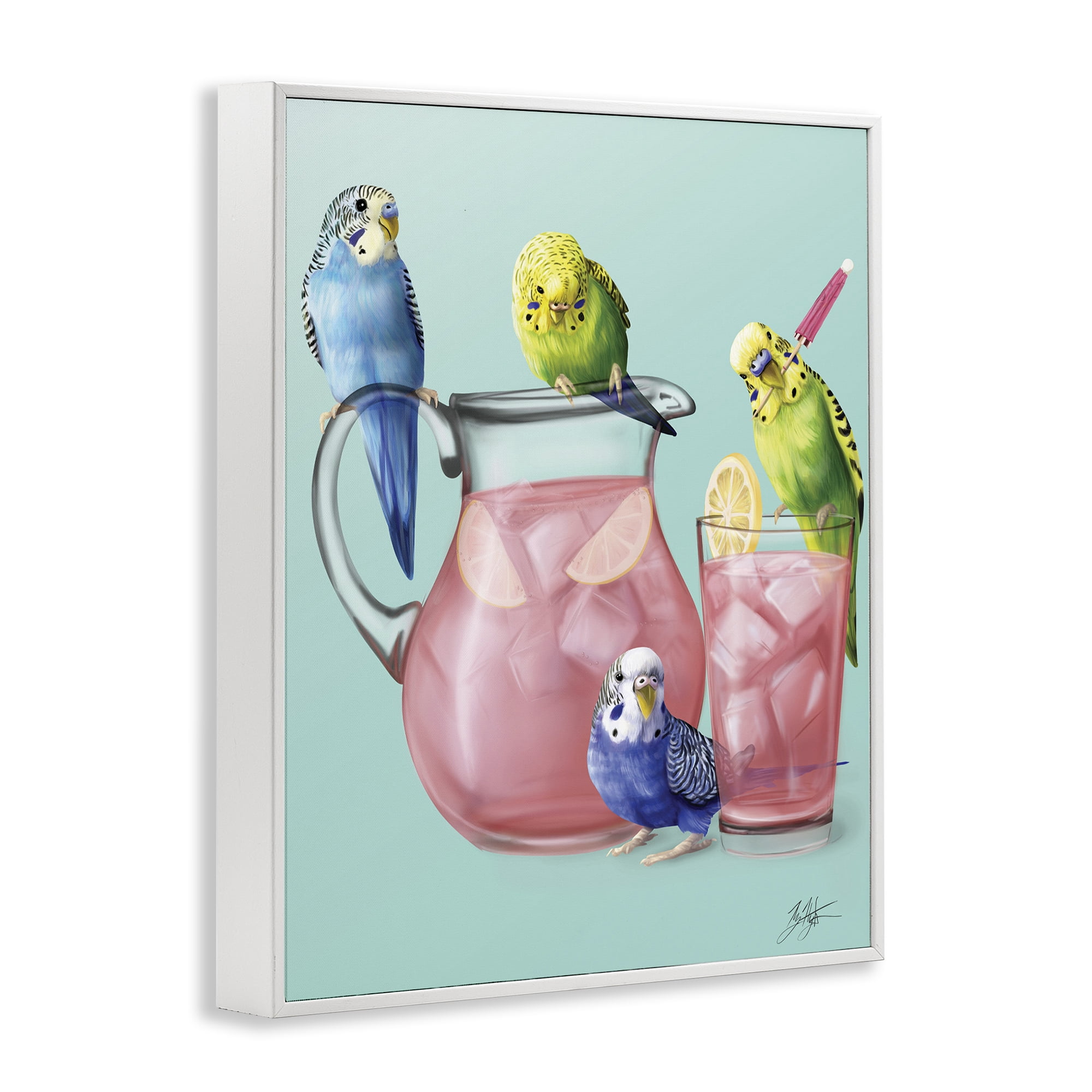 Stupell Industries Budgies & Pink Lemonade Food & Beverage Painting White Framed Art Print Wall Art, 16 x 20