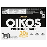 Oikos Protein Shake, Shelf Stable, Vanilla, 30g Protein, 12 fl oz, 12 Count Bottles