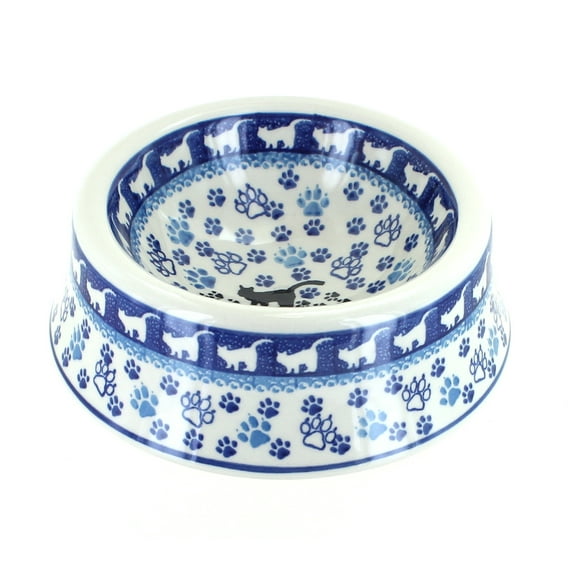 Blue Rose Polish Pottery Cat Bowl
