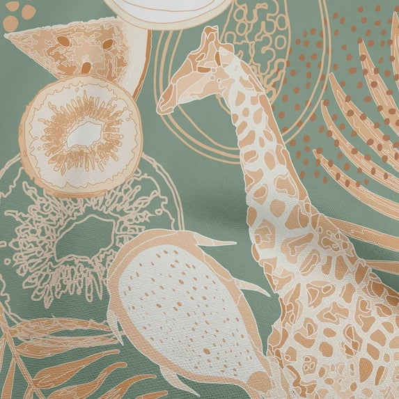 oneOone Cotton Cambric Olive Green Fabric Tropical Solid Furits Animals With Leaves Dress Material Fabric Print Fabric By The Yard 42 Inch Wide