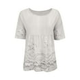 thumbnail image 4 of GZWYHT Boho Floral Tops，Cotton Shirts Women's Summer Embroidered Plus Size Cute Casual Cute Loose Fit Tunics Summer Peasant Blouses For Women White 2XL, 4 of 9
