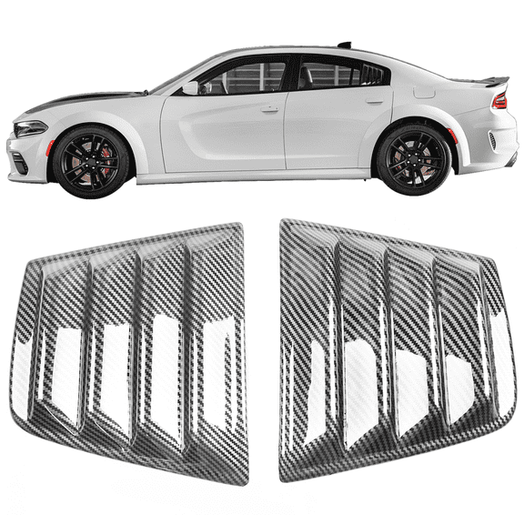 Ikon Motorsports Compatible with 11-23 Dodge Charger V2 Style Rear Quarter Side Window Louvers Scoop Cover Vent Carbon Fiber Print 2011 2012 2013 2014 2015 2016 2017 2018 2019 2020