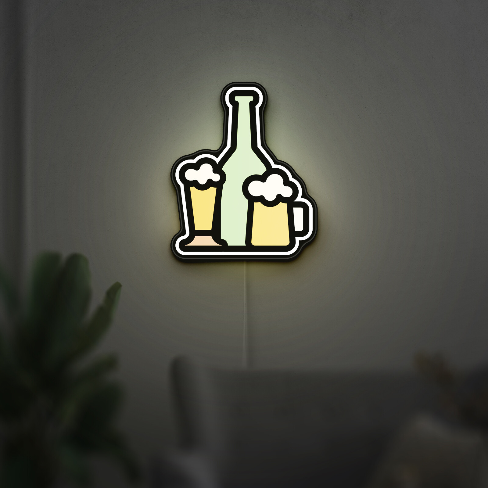 Beer Bottle and Mug 3D Novelty Light Box, Alcohol Drink Lamp Decor for Home Bars and Foodie Spaces (Width 16 inch, 40cm)