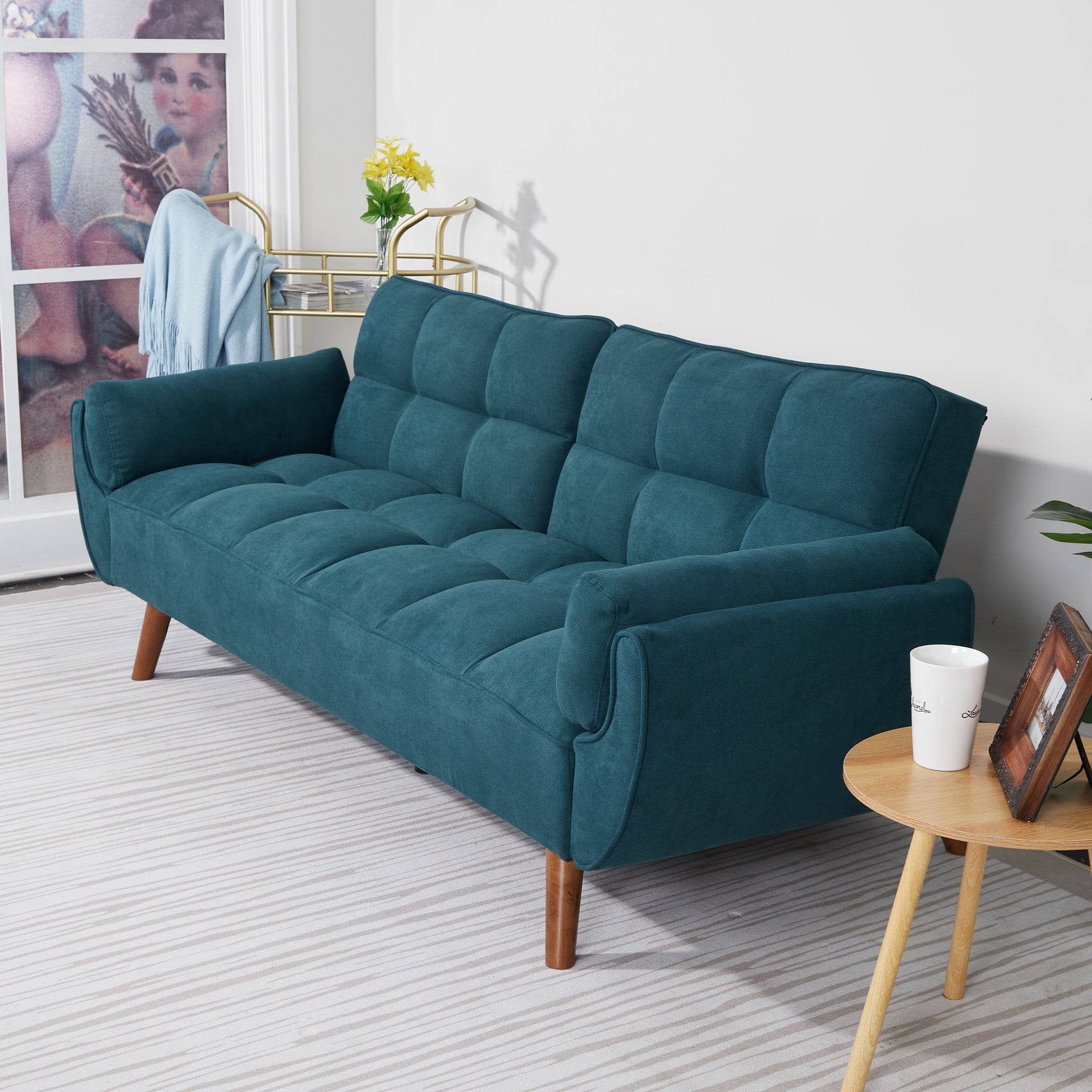 Gewnee Mid-Century Modern Green Sofa - Solid Eucalyptus Wood Frame, 500 lbs Capacity, S-Shaped Springs for Apartments, Living Rooms, Studies