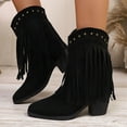 thumbnail image 6 of Dasayo Womens Boots Dress Black Wide Width Ankle Fringe Low Heel Snip Toe Boots Women Shoes 36, 6 of 9