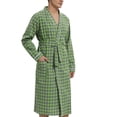 thumbnail image 4 of Defitshape Men's Long Sleeve Cotton Robe Summer Plaid Soft Long Robe Comfy Vintage Wrap Lightweight SPA Hot Tub Bath Robe Trendy Sleepwear Green Large, 4 of 5