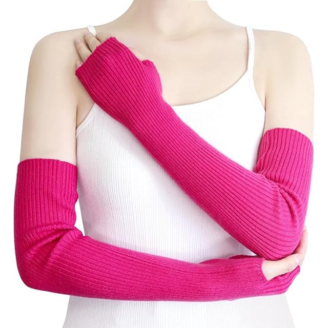 Calentadores de brazos sin dedos para mujer, guantes elásticos de invierno, guantes acrílicos, guantes extralargos de 50cm