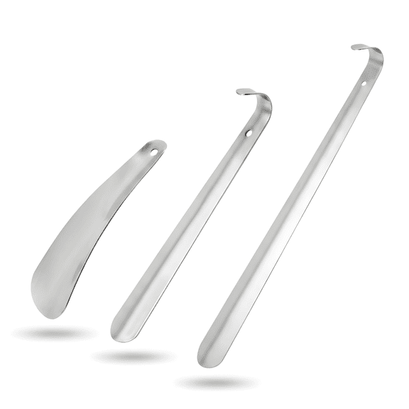 Shoe Helper, 3 Pack Stainless Steel Shoe Horn with Hanging Holder, Long Handle Metal Shoe Lift for Adults, 16cm, 30cm, 42cm Lengths