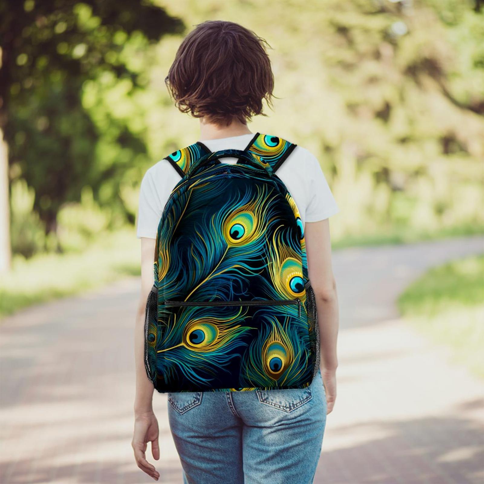 Peacock Mandala Laptop Backpack Travel Bag Lightweight Himalayan Cotton Colorful Colorfull Peacock Wayuu Mochila Bag – Best of Colombia main image 3