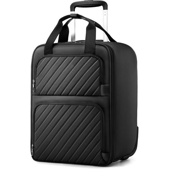 Underseat Carry Luggage with Wheels, UDK-Plus Large-Capacity Lightweight Soft Sided Personal Item Suitcase for Short Trips (UX-Plus, Black, 16 Inch)