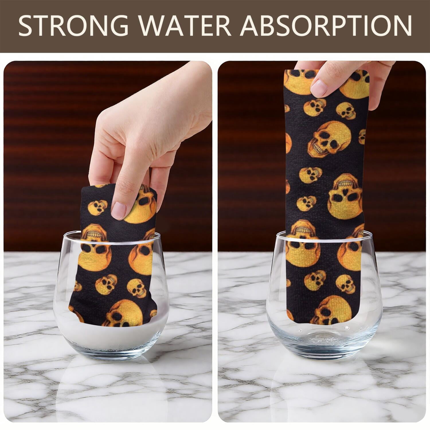 6 Pcs Funny Kitchen Towels,Black Orange Skull Pattern Microfiber Dish Towels,Kitchen Tea Towels,Kitchen Towel Set (18" X 26")