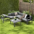 thumbnail image 1 of Gymax Ensemble de Mobilier de Patio 3 Pcs en Aluminium pour Salon, Dossier Réglable, Fauteuil Inclinable, Sofa, Table, Coussin, 1 of 10