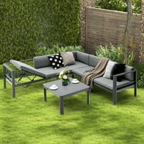 Gymax 3PCS Patio Furniture Set Aluminum Lounge Adjust Back Recliner Sofa Table Cushion