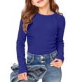 thumbnail image 3 of Girls Long Sleeve Ribbed Raglan Tee Stretchy Casual Basic Fit Crew Neck Shirt For Kids Youth Soft Shirts Tees Tops Girls ,Dark Blue,7-8 Years, 3 of 4