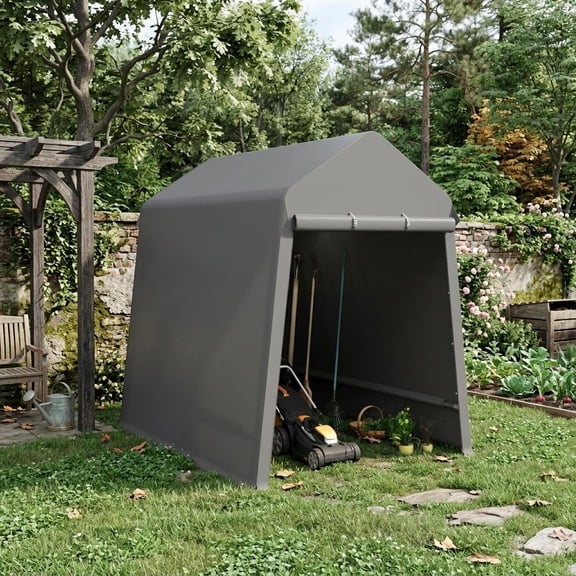 6x8 FT Outdoor Portable Storage Shelter Shed, Heavy Duty Carport with Roll-Up Zipper Door & Ventilated Window, Waterproof UV Resistant Storage Tent for Motorcycle Bike Garden Tools – Grey