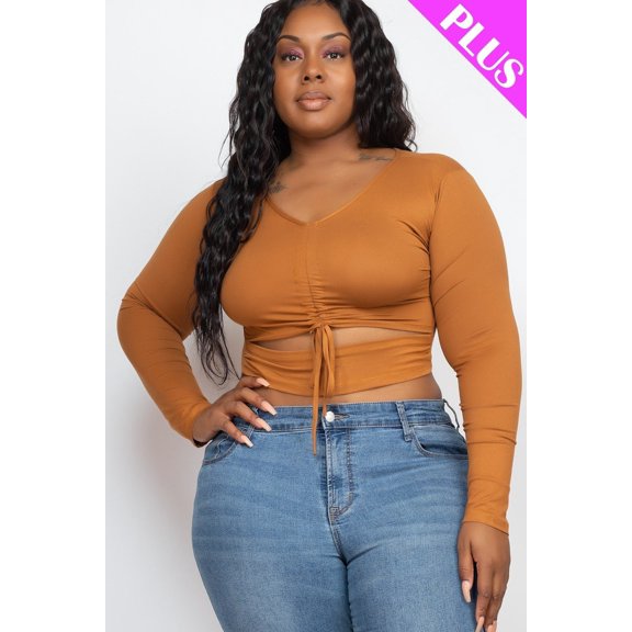 Plus Size Drawstring Ruched Cutout Crop Top