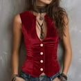 thumbnail image 2 of VKOYWKM Button Down Velvet Vest for Women Trendy V Neck Cropped Sleeveless Casual Tops Button Down Fitted Jacket Waistcoat, 2 of 6
