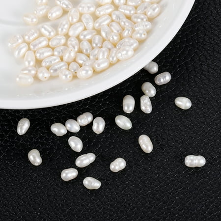 Uxcell 100 Pcs Natural Freshwater Pearl Beads, 4-5mm Oval Rice Shape Loose Gemstone Pearls 0.8mm Hole for Leather Cord Beading Jewelry Making DIY Craft, White