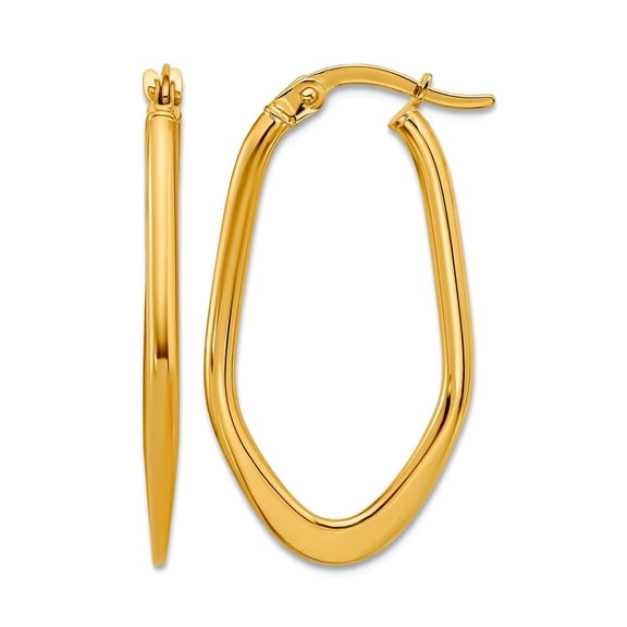 10k Solid Yellow Gold Polished Oval Hoop Earrings 30x16.5mm Wide 2mm Thick Hoop Earring for Women