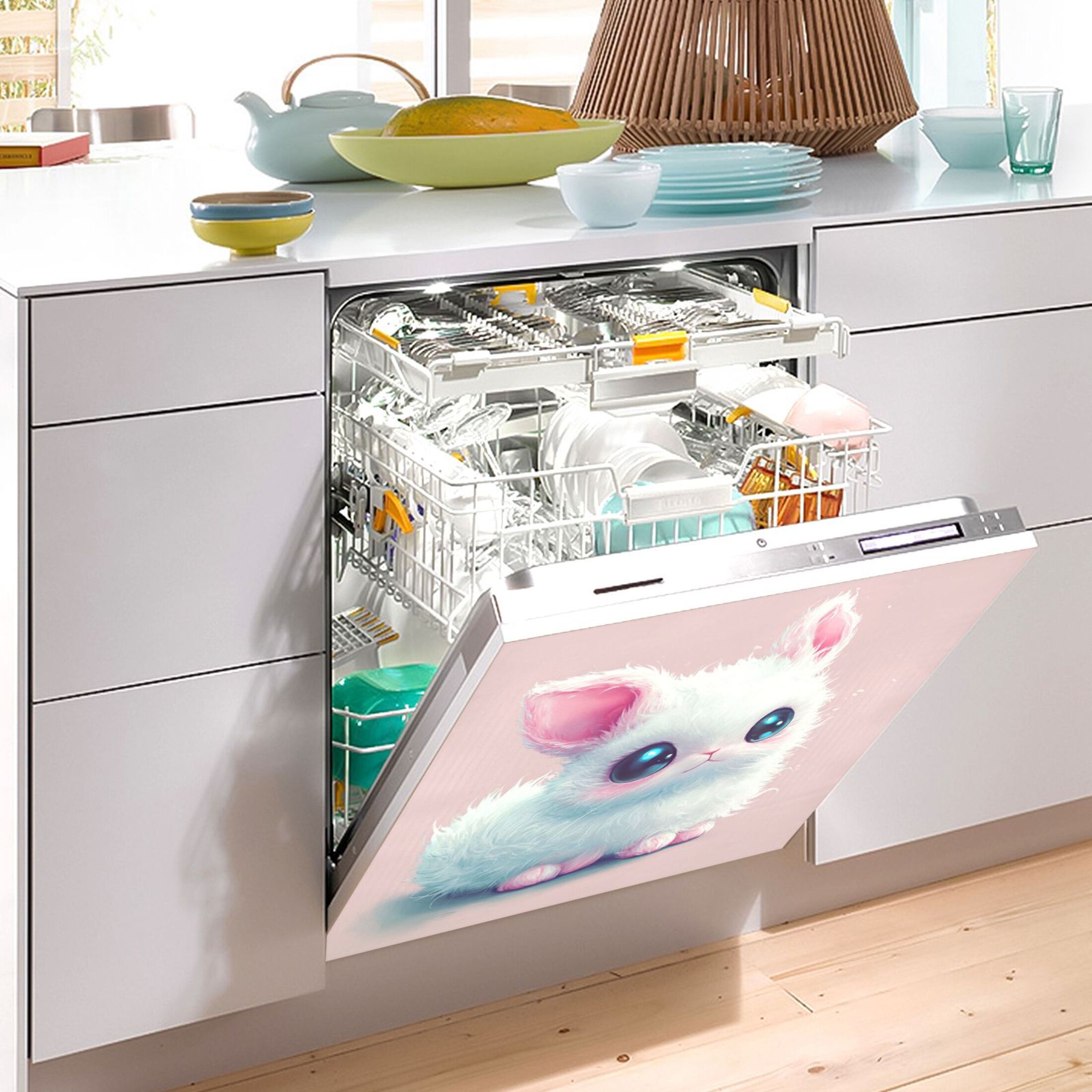Dishwasher Magnetic Sticker 23x26 Inch Refrigerator Magnetic Sticker Washing Machine Magnetic Sticker Kitchen Panel Magnetic Sticker Home Decor Cute Pink Eared Bunny