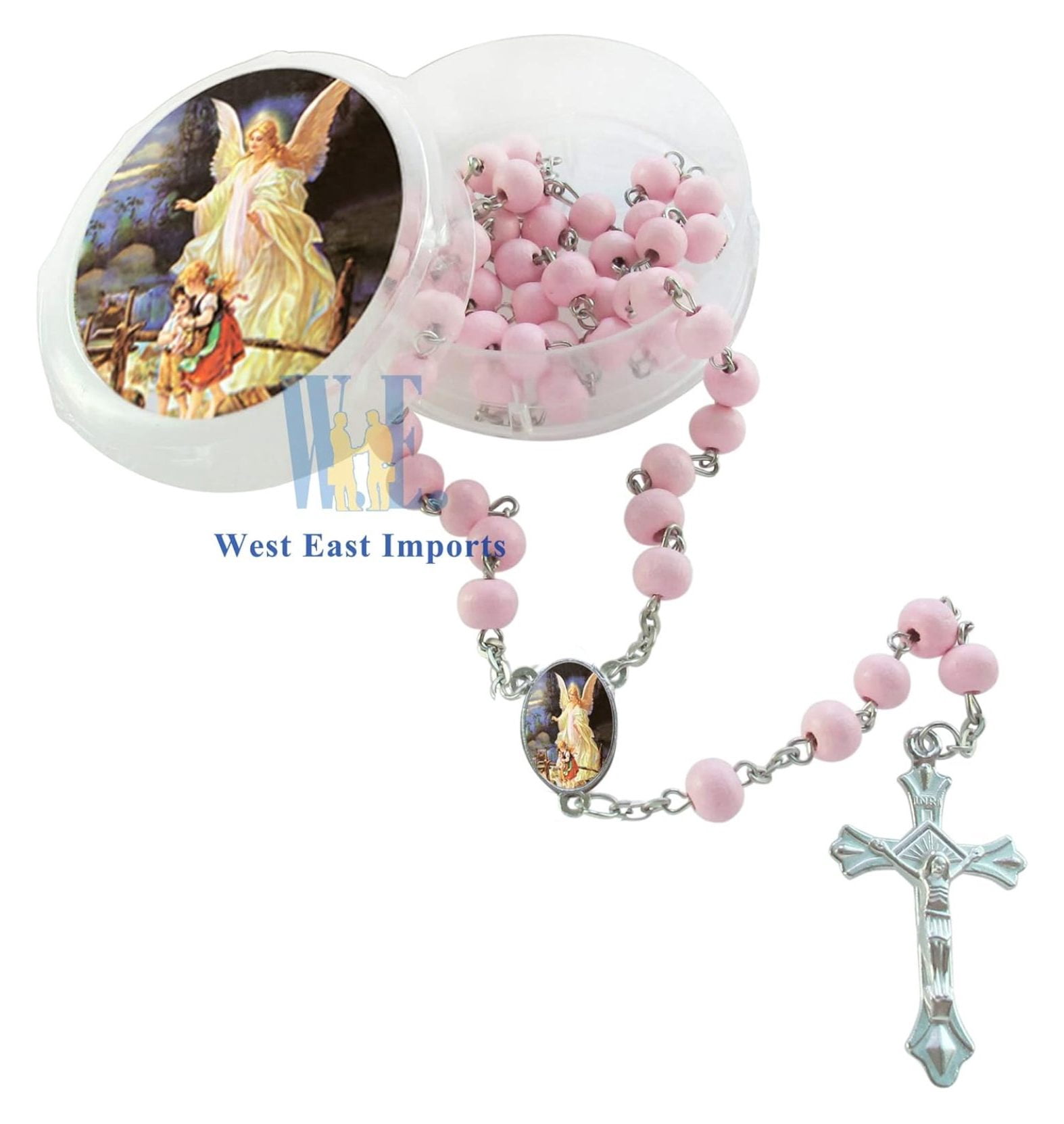 First Communon Baptism Pink Scented Rosary Favor - 12 Angel Rosaries with individual Gift Box and Decorated Pouches