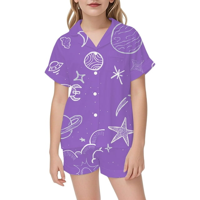 Ensemble de Pyjama pour Filles Imprimé Ludique Vêtements de Nuit Confortables et Rêves Enfants 2 à 13 Ans