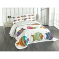 thumbnail image 3 of Ambesonne Ethnic Quilted Bedspread Set 3 Pcs, Cartoon Fish, Queen Size, Multicolor, 3 of 5