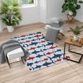 thumbnail image 1 of Sea Animals Turkish Area Rug, Monochrome Shark Illustration Fashion Maritime Illustration Aquatics, Soft Carpet for Living Room Decor with Distressed Look, 5.2' X 7.6', Navy Blue, by Ambesonne, 1 of 4