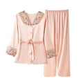 thumbnail image 2 of Wyongtao Women's Satin Pajamas Set with Belt 2 Piece Sleepwear Long Sleeve Lace Robes and Pant,Multicolor XL, 2 of 3