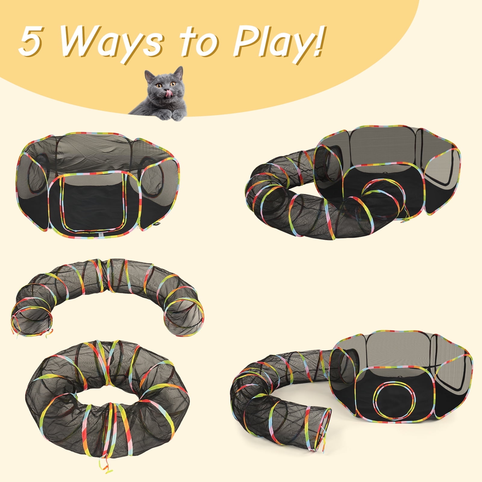 XIlee Outdoor Cat Enclosures 2-in-1, Outdoor Cat Enclosures with Tunnel for Indoor Cats Include Portable Tent, Circle Cat Playpen Tunnel Catio, for Cats, Kitty and Small Animals,Within Storage Bag