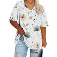 thumbnail image 2 of Womens Plus Size Tops XL-5X Floral Print Short Sleeve V Neck Tee Shirts Loose Tunic Tshirts Casual Summer Clothes (5XL, White 03), 2 of 5
