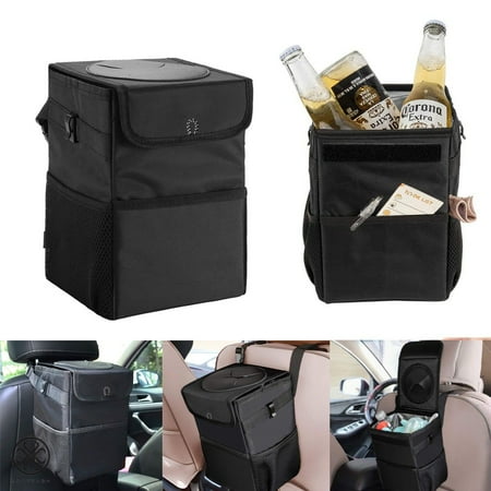 Luxtrada 2/1PCS Car Trash Can with Lid, Car Trash Bag Hanging for Headrest with 3 Storage Pockets, Portable Car Accessories Organizer, 100% Leak-Proof Vinyl Inside Lining