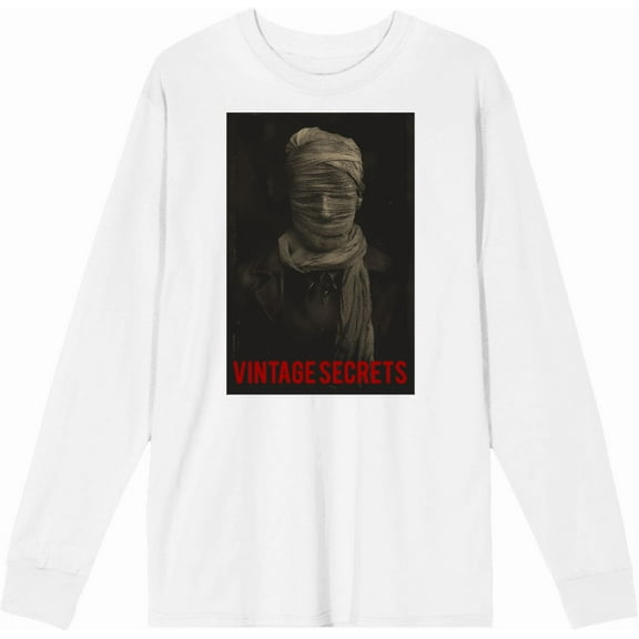 Vintage Secrets Album Cover Bandaged Face Adult White Crew Neck Long Sleeve Tee-XL