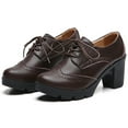 thumbnail image 4 of DADAWEN Closed Toe Platform Chunky Block Brown Mid-Heel Pumps for Women Dress Wedding Shoes 6.5 US, 4 of 6