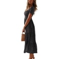 thumbnail image 3 of Daeful Robe Chemise à Pois d'Été Col Carré Robes Midi Manches Courtes Noires G, 3 of 9