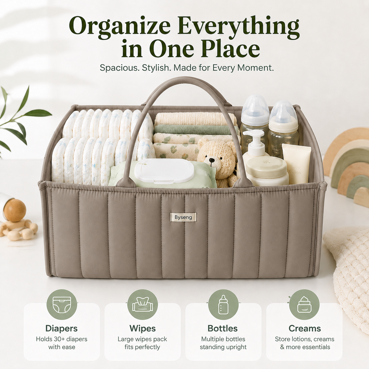 Byseng Baby Diaper Caddy Organizer, Khaki photo 2